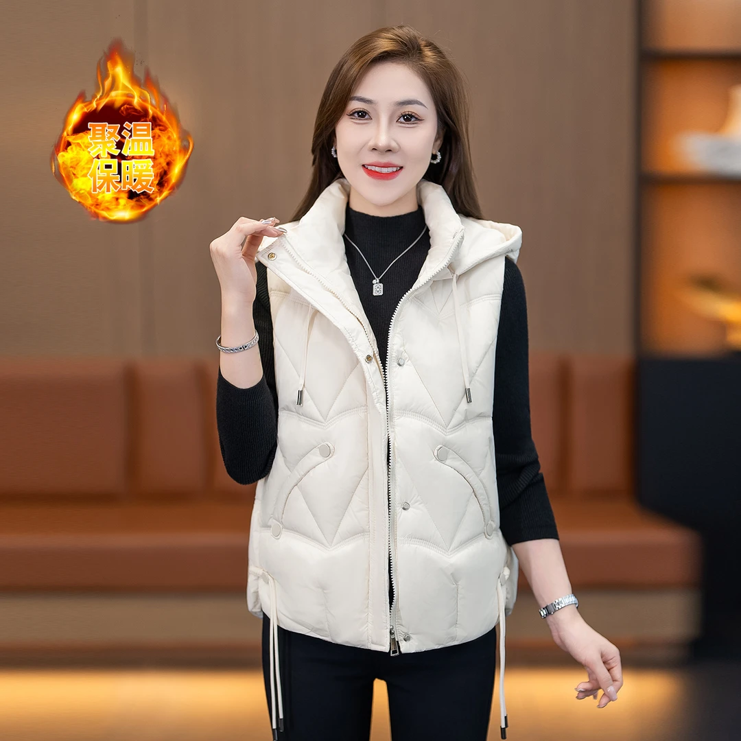 洋气时尚减龄保暖连帽马甲女2025秋冬新款韩版修身显瘦百搭马夹潮