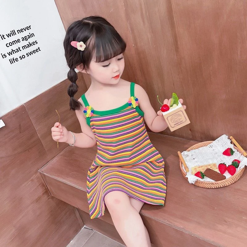 儿童夏装【清仓】女童韩版冰丝舒适透气吊带裙夏季儿童时尚小女孩无