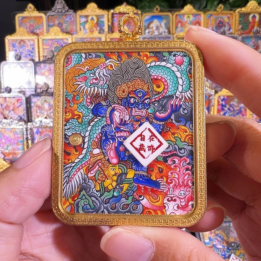 吊坠黑财热贡纯手绘唐卡