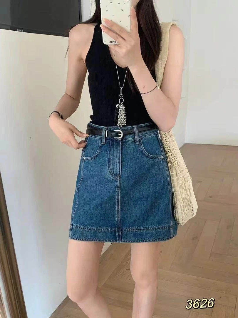 欧货深色显瘦高腰半身裙6526