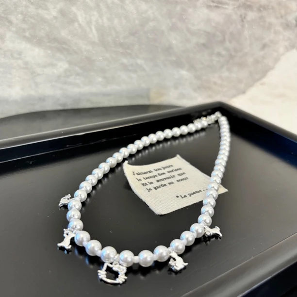 铜合金仿珍珠项链 猫猫小狗项链XL3065