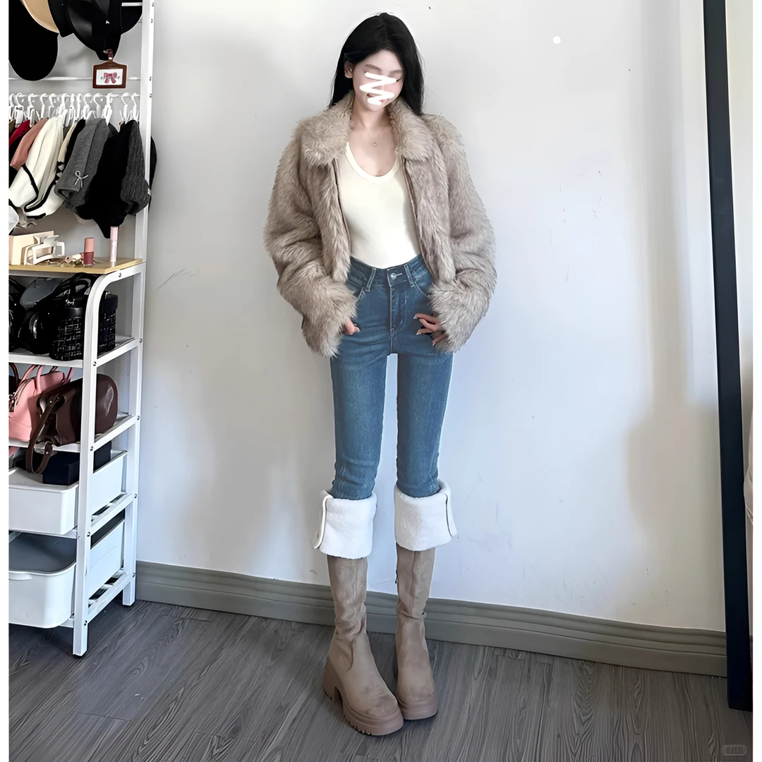 复古蓝配靴白色冬季小脚牛仔裤女2025新款修身显瘦弹力紧身铅笔裤