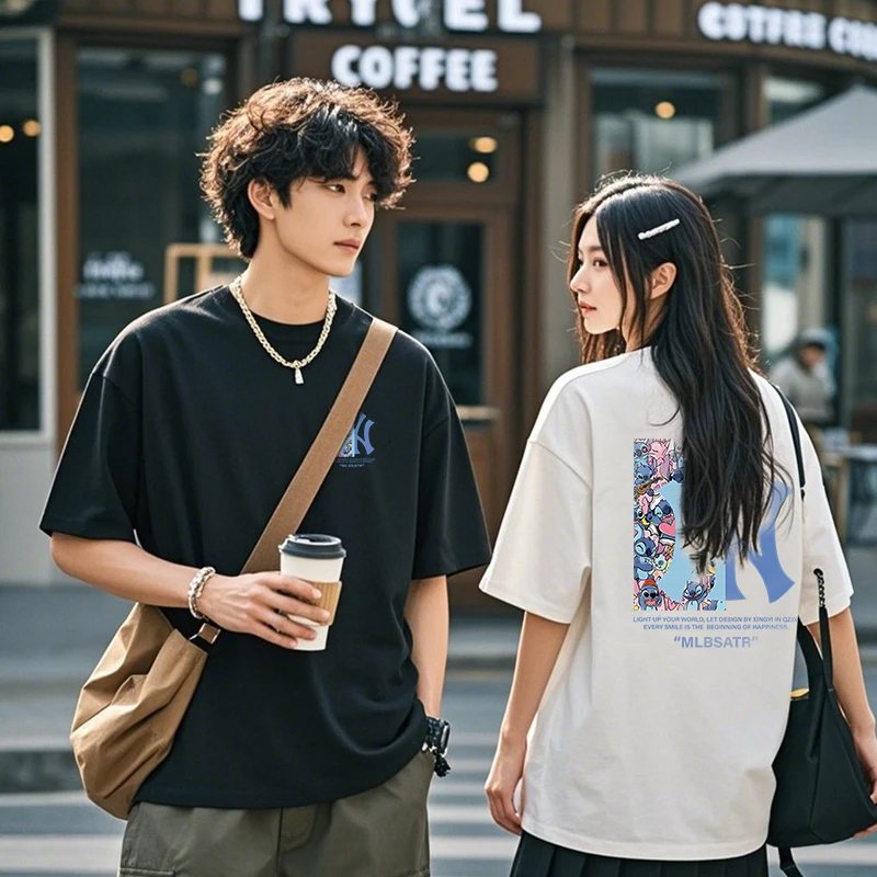 透气中性圆领宽松型休闲百搭情侣夏季运动T恤单肩男士时尚潮流