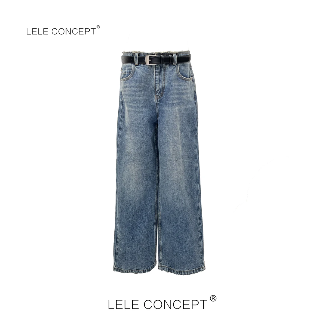 LELE CONCEPT｜【如一】腰带毛边腰头阔腿牛仔裤复古宽松K0322