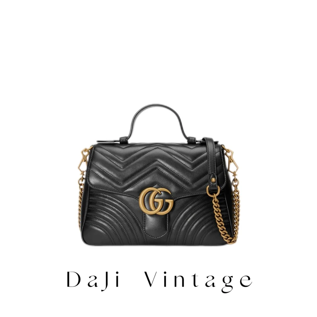 大吉中古/Gucci古驰黑金中号马蒙手提斜挎包