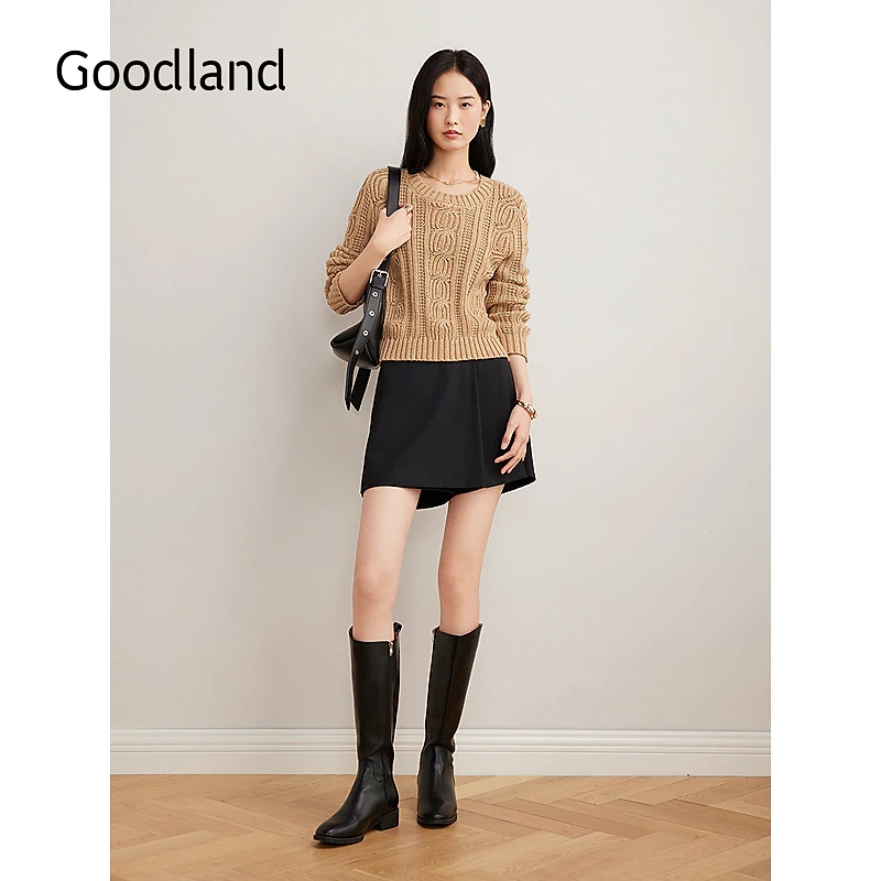 Goodland美地2025春季新款法式老钱风珠片纱慵懒风套头毛针织衫