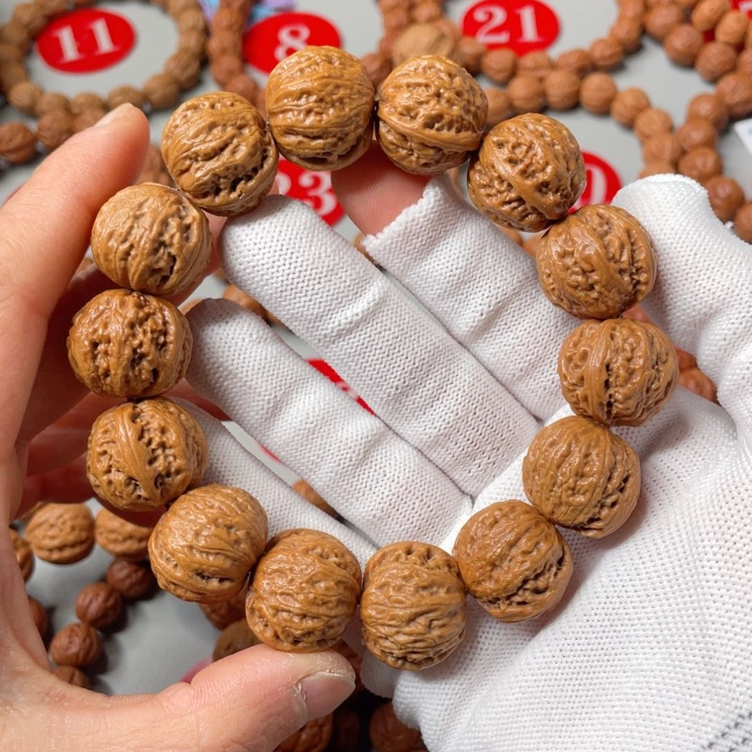 文玩核桃手串蚂蚁纹磨盘21mm