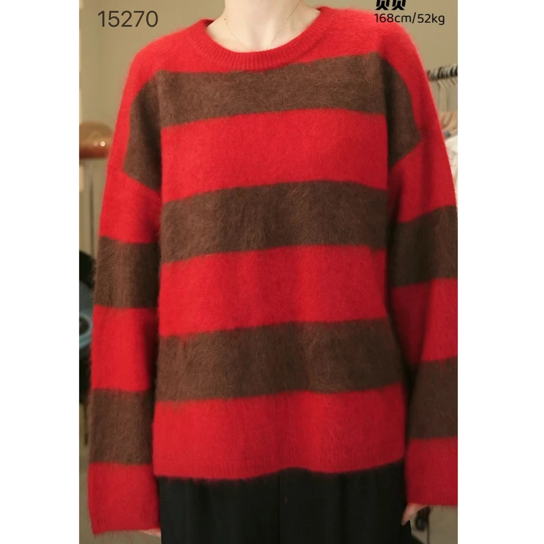 15270（部分无水洗唛，介意慎拍）SANFAN新款韩系条纹针织长袖