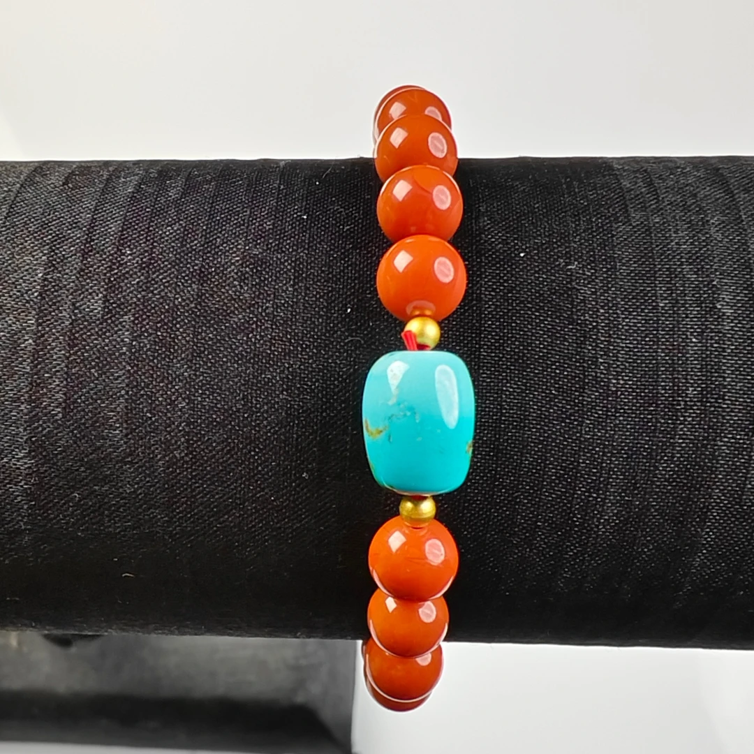 ZBG0245财福双收南红绿松手串（天然珠宝多样性发其一）