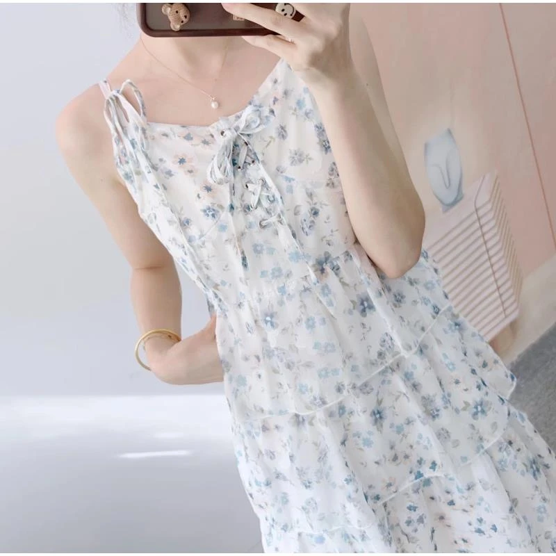 015清C4专柜新品汉派时尚气质碎花俏皮减龄吊带连衣裙1015