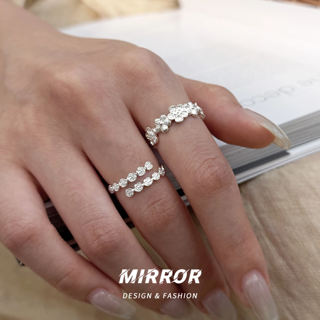 小麋人 足银戒指 CJ3579清新花朵戒指女指环尾戒文艺小众设计时尚