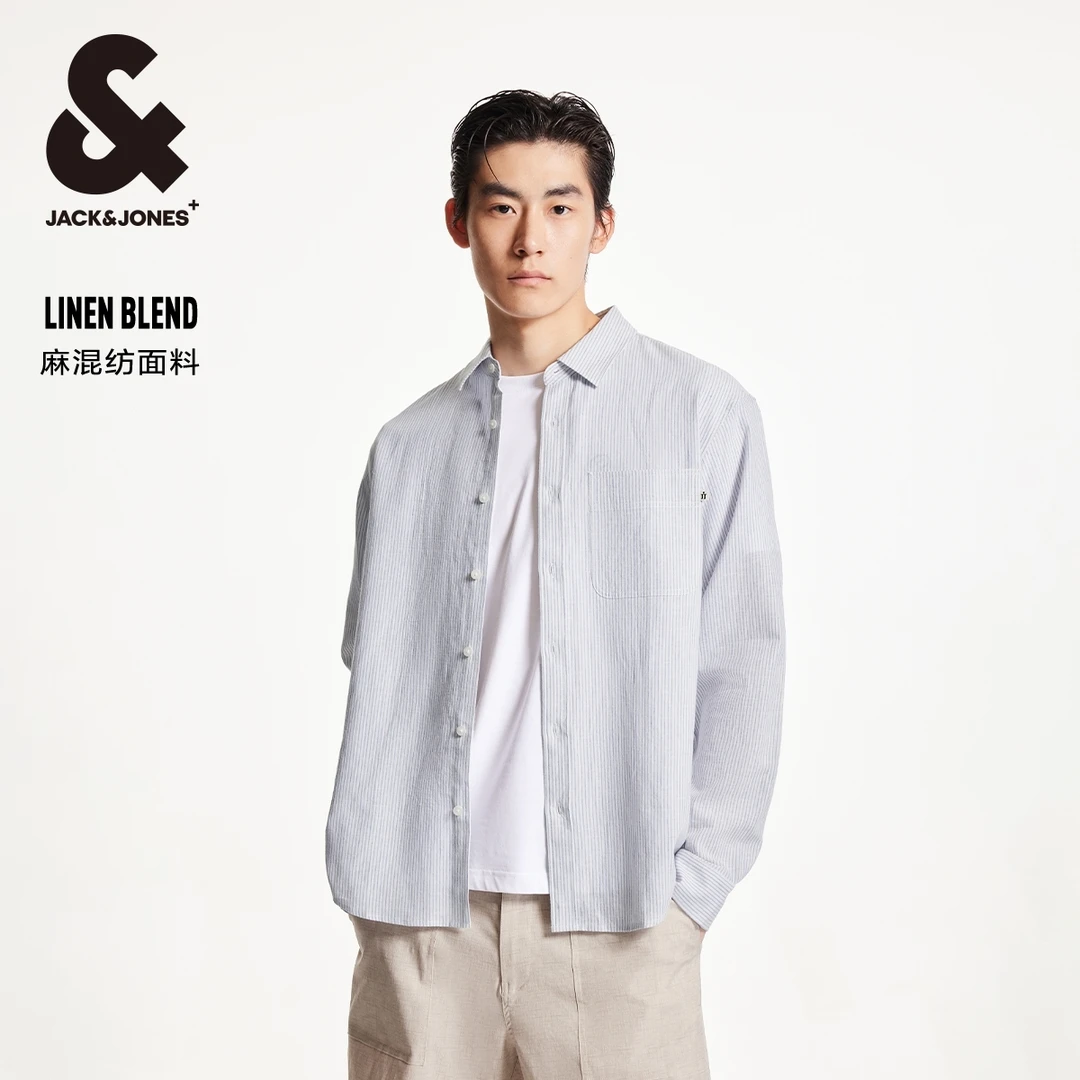 【商场同款】杰克琼斯夏新款衬衫男款长袖潮流百搭时尚条纹男装
