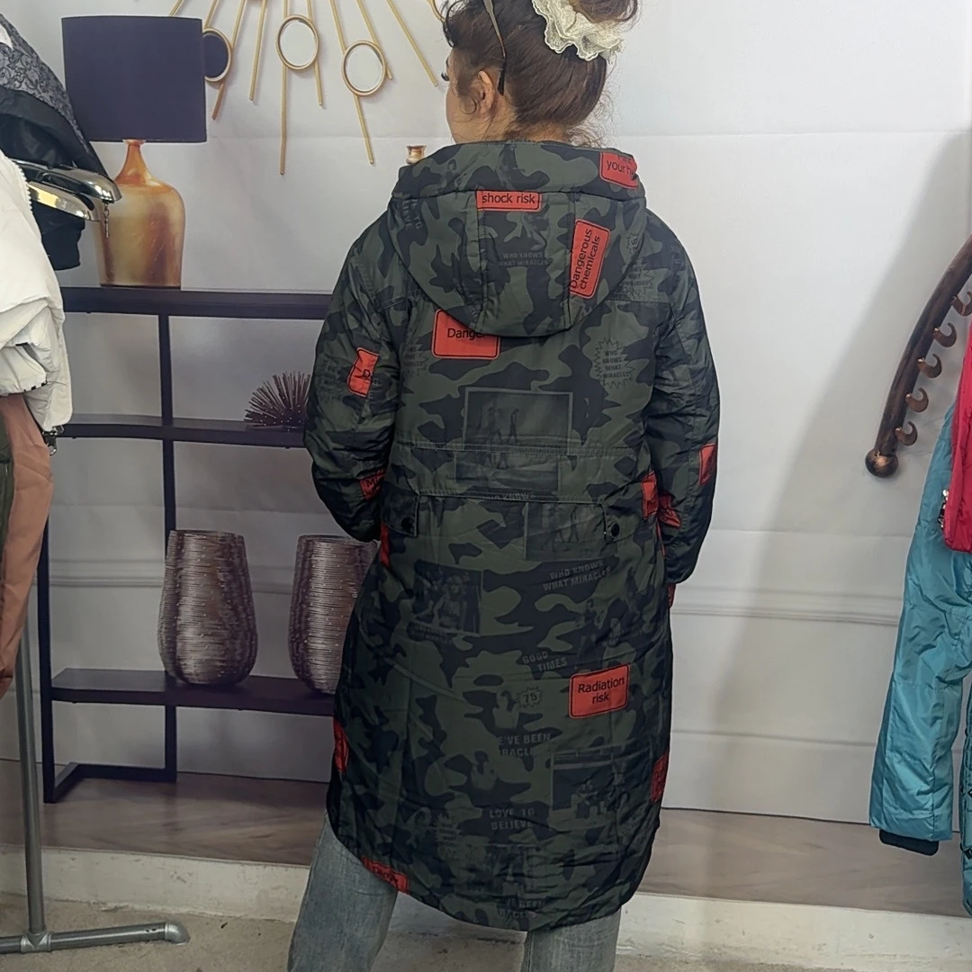 加厚加绒加厚款常规棉衣迷彩长款运动女装保暖棉服