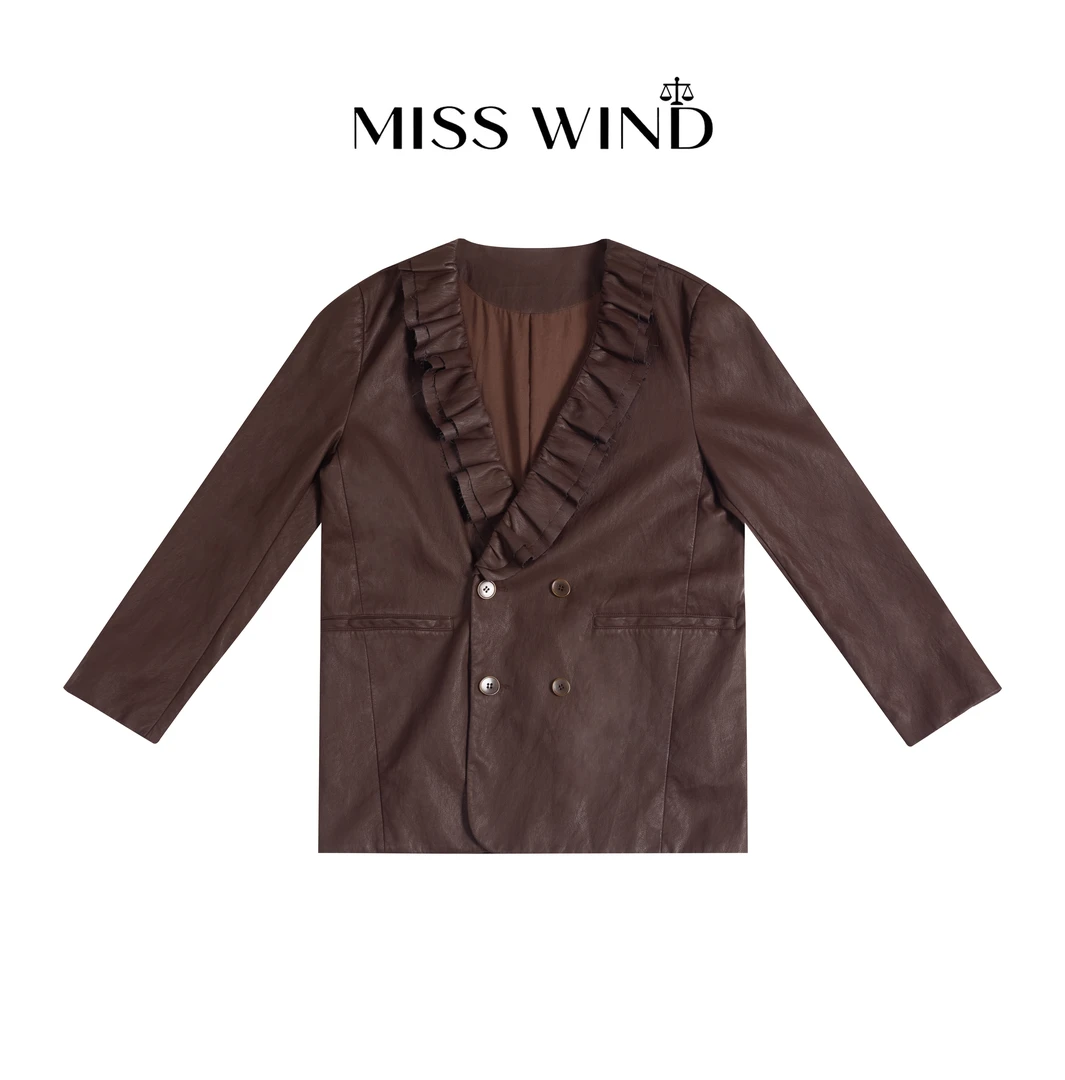 长袖原创设计常规亚麻多口袋休闲秋季短款皮衣  931382