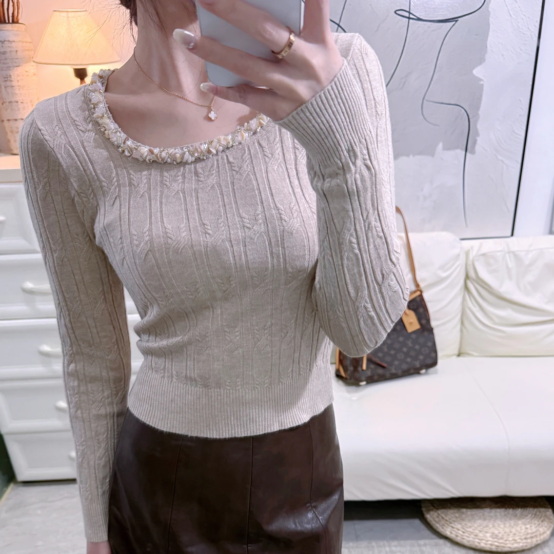 【森曼】女方领法式时尚设计师毛衫春季长袖冬季常规毛针织衫