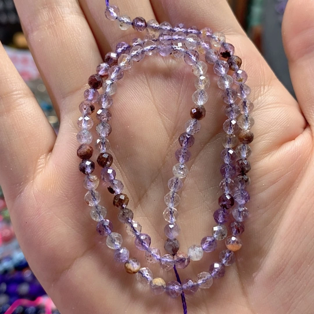 未镶嵌玛瑙/玉髓珠宝半成品紫幽灵钻切一条卡4mm