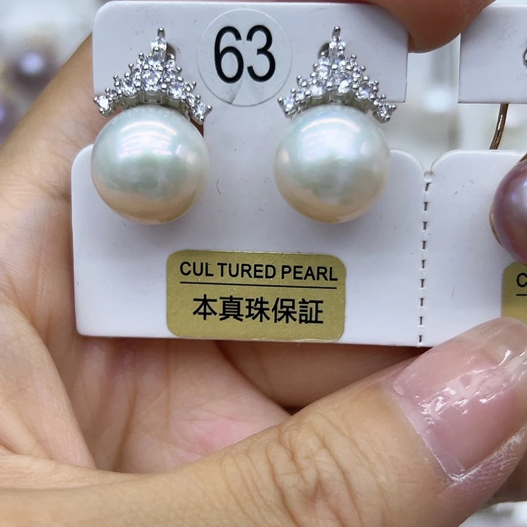 银S925镶嵌耳饰淡水珍珠