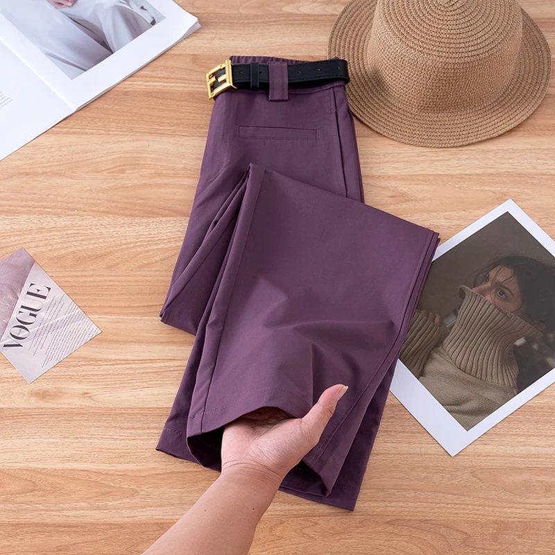 拉夏贝尔休闲裤女2025春秋新款时尚宽松显瘦百搭直筒裤高腰阔腿裤