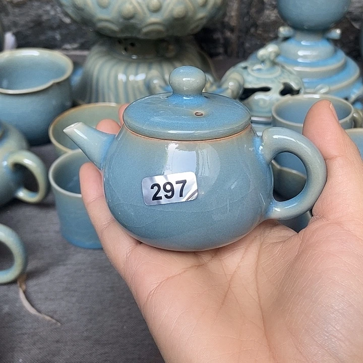 如意壶原矿天蓝釉