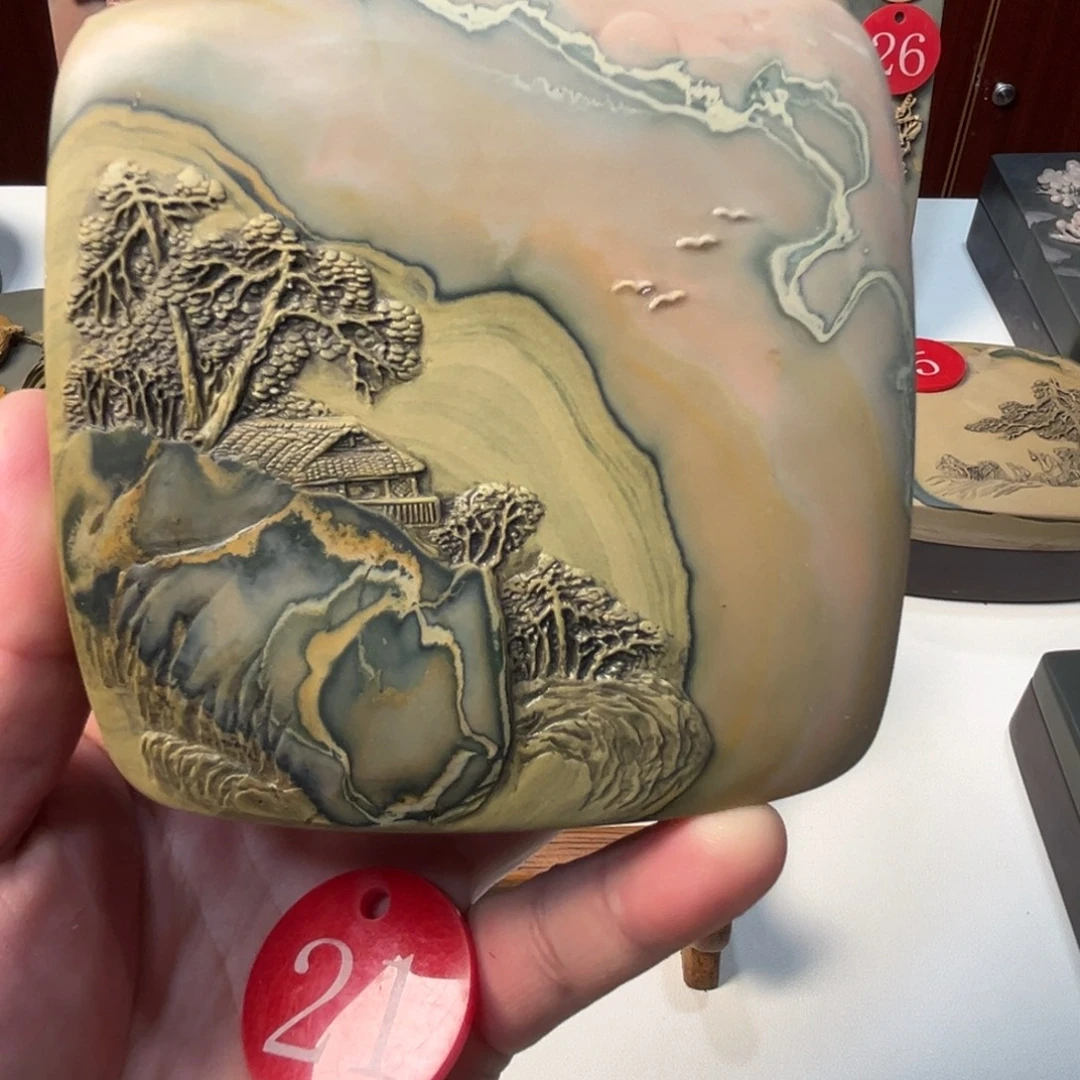 七***鹿砖雕攀枝花苴却砚台精品盖砚台