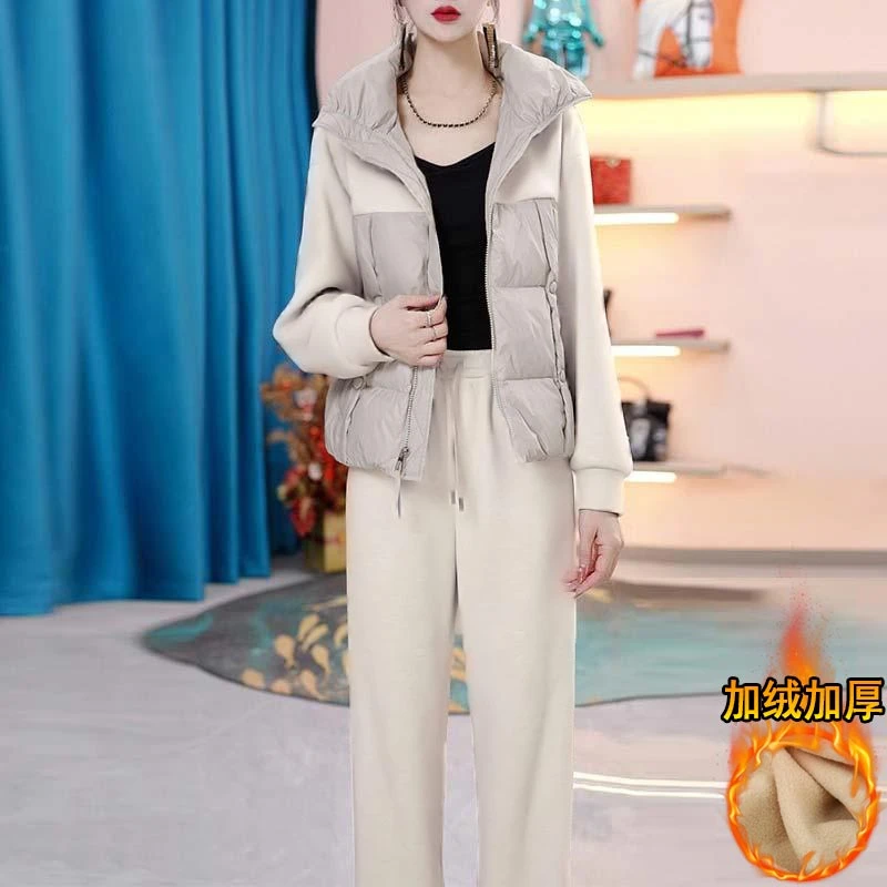 时髦洋气减龄棉服休闲裤子两件套2025年秋冬季新款加绒加厚套装女