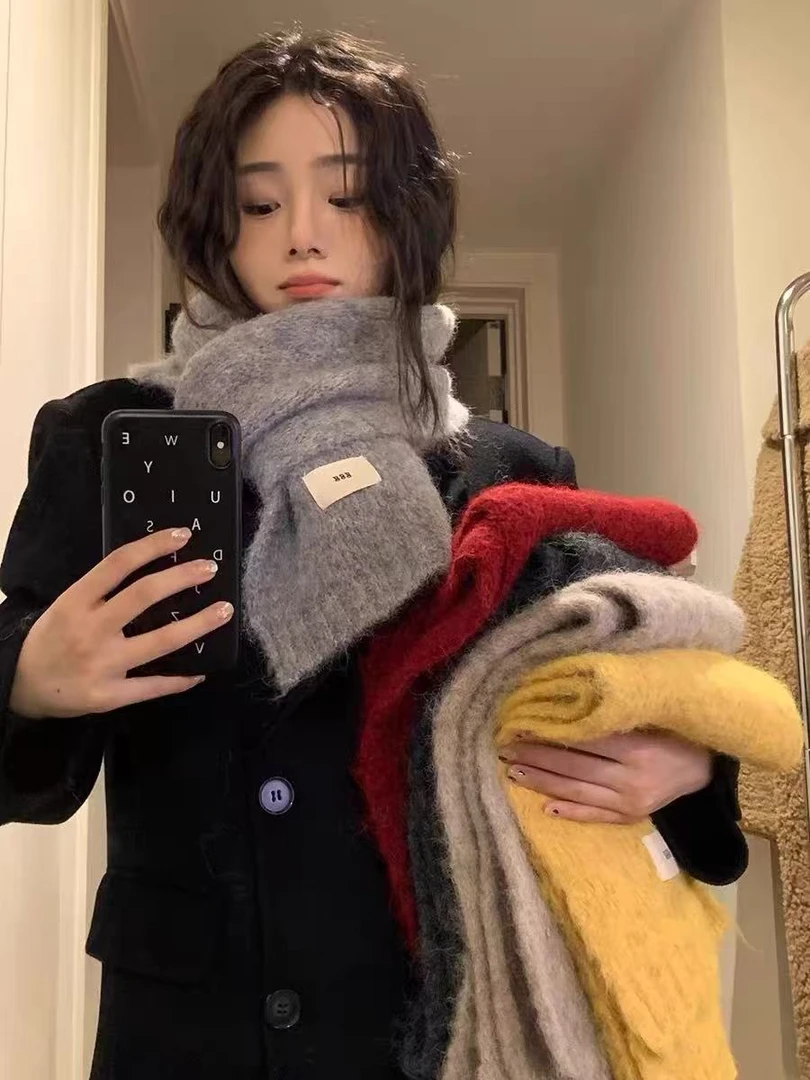 韩国女生秋冬季显白针织羊毛混纺毛线保暖百搭高级感围巾