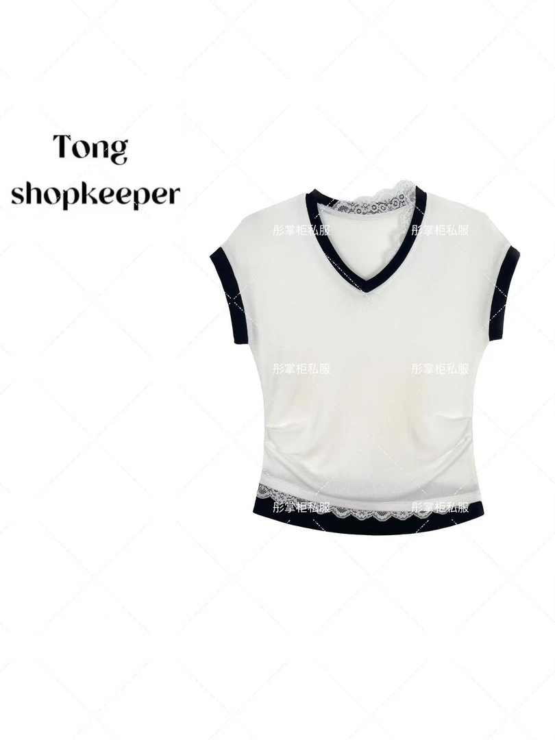 QJ/彤掌柜1681501 夏季25蕾丝点缀莱赛尔天丝羊毛定制设计上衣