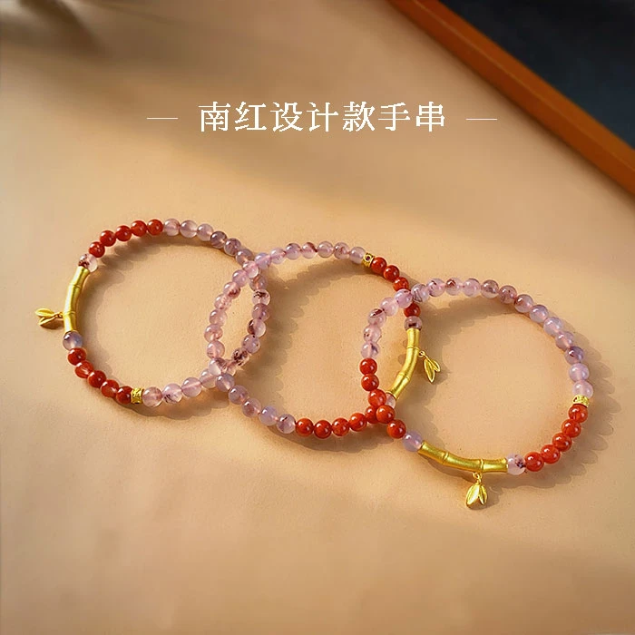 1006/原矿无注胶 南红竹节设计款赤焰5+手串/多样性发/一件