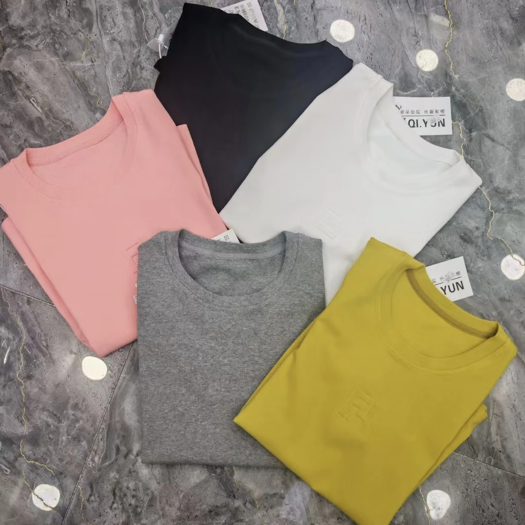 夏季新款圆领时尚2025纯色百搭短袖打底修身穿搭显瘦正肩上衣T恤