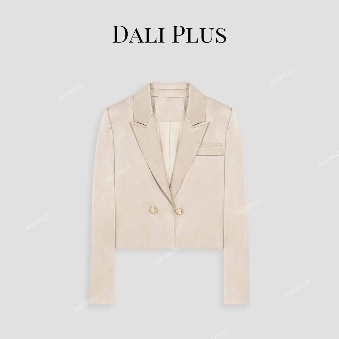 DALI PLUS高级感缎面香槟金短款西装外套-D5XT6003