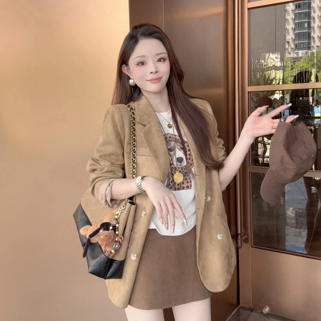 【晓溪服饰】单排扣翻领老钱风常规秋季百搭设计感西装外套6529