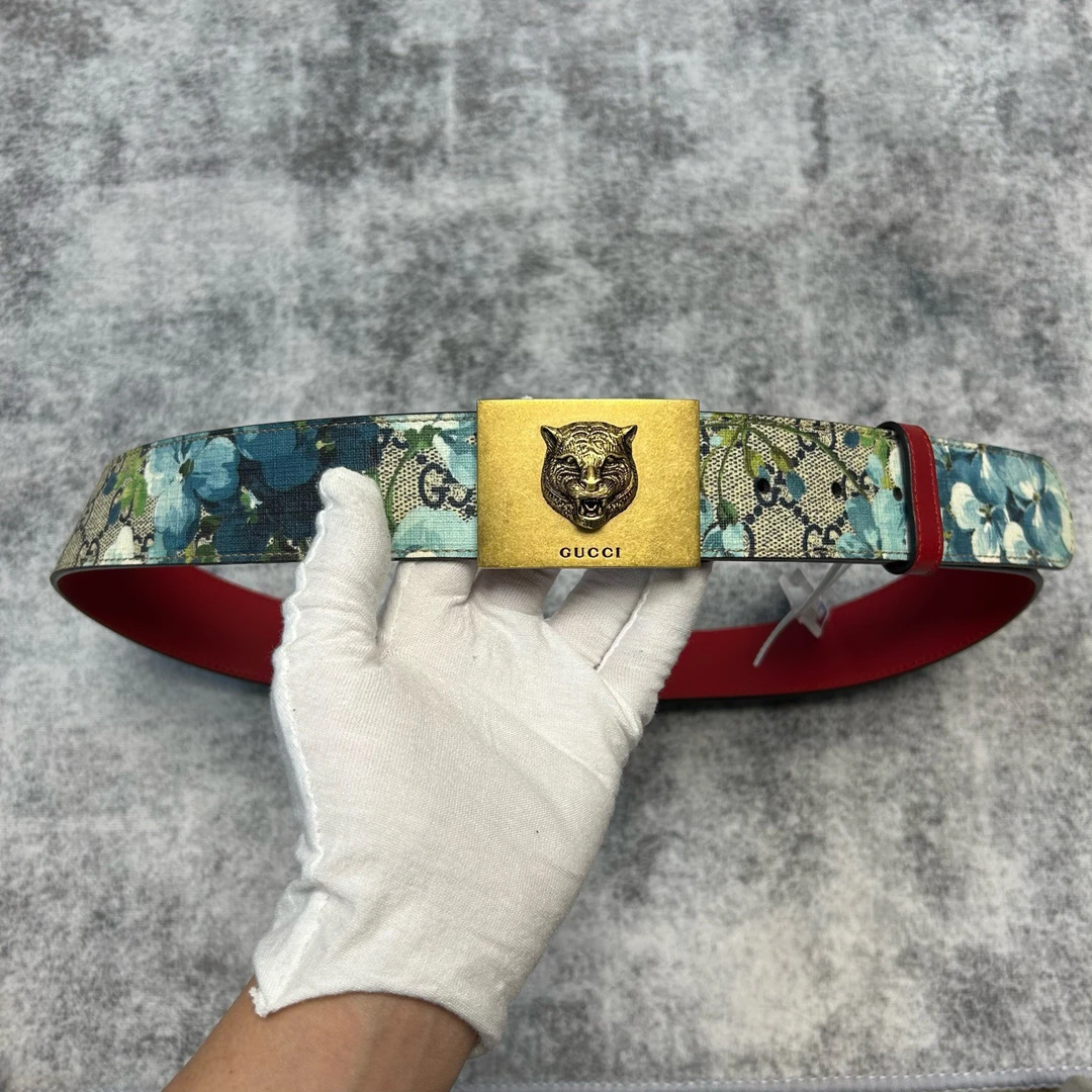 99新 GUCCI/古驰 Gucci古驰 99新 虎头花卉腰带 90码