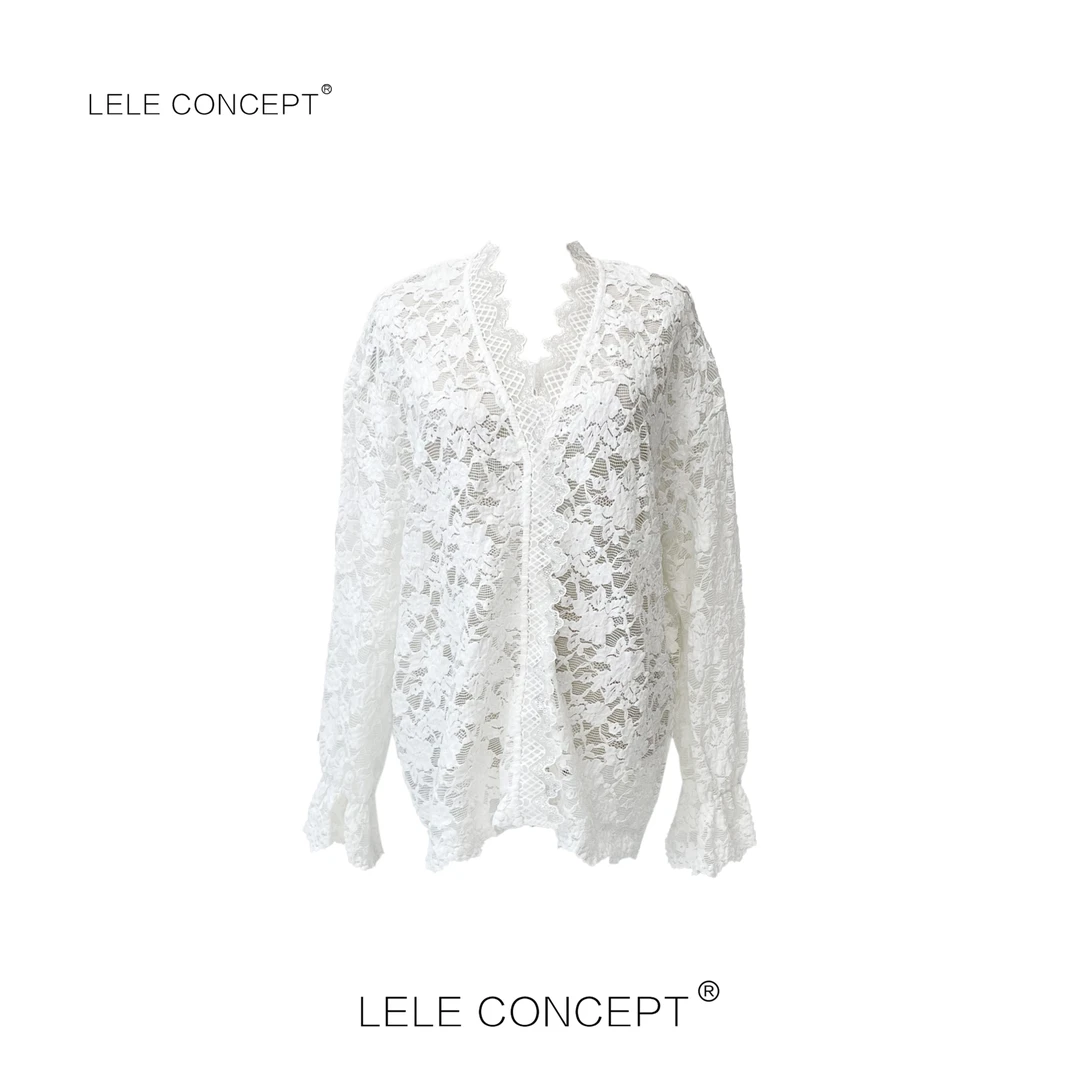 LELE CONCEPT｜【精选推荐】静奢法式蕾丝扣花V领上衣S0856