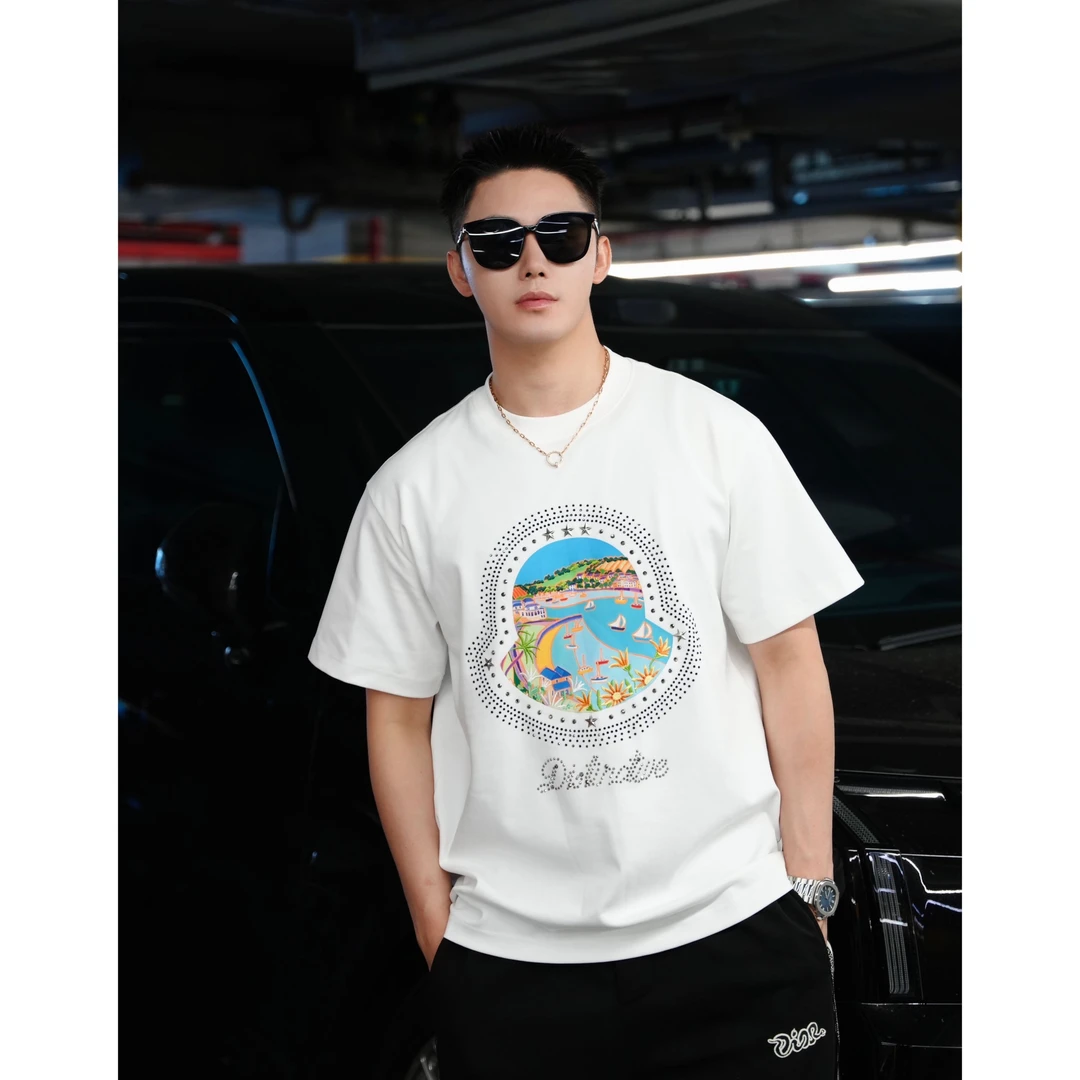 SAM【椰梦长廊】轻奢M系液氨凉感闪钻海岸风圆领高品质短袖T恤