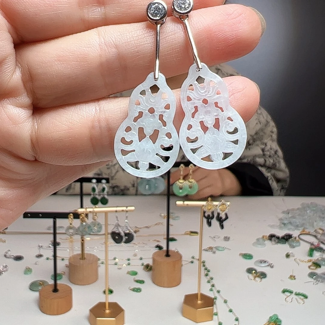 翡翠银S925镶嵌耳饰天然翡翠