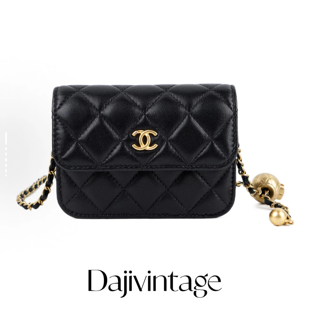 大吉中古/Chanel香奈儿黑色金球零钱斜挎包