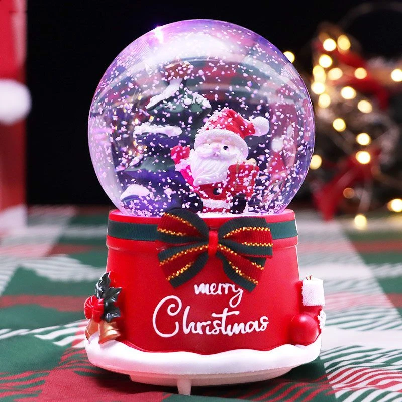 圣诞节圣诞老人水晶球八音盒自动旋转发光音乐盒儿童女孩高级礼物