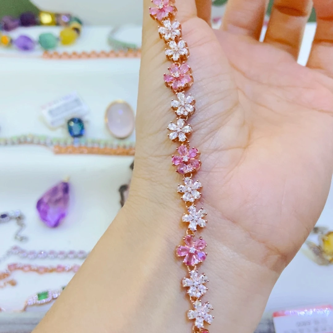 手链彩色蓝宝石银S925镶嵌