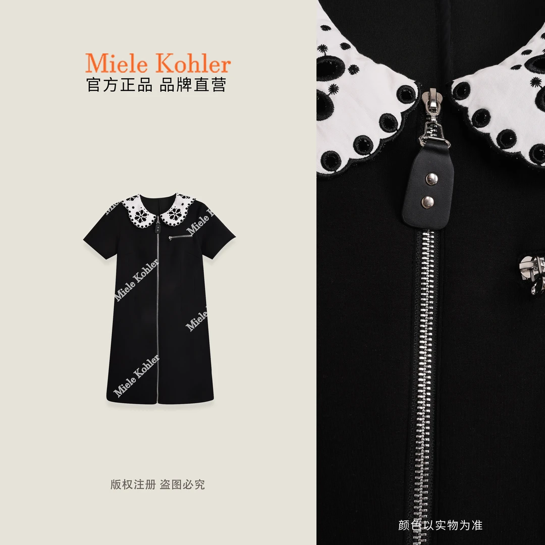 夏季新款棉花卉拉链休闲短袖连衣裙MKAX81383 【澳门小源同款】