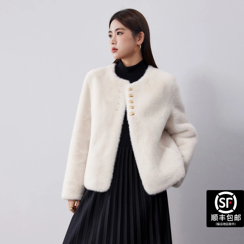 蓝语大码女装胖mm名媛小香风仿貂毛保暖外套2025冬季宽松显瘦上衣