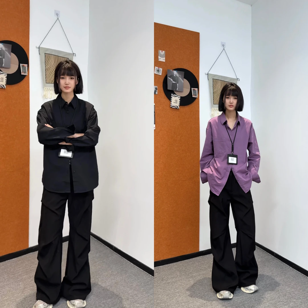 松弛感纯棉长袖衬衫男女秋季休闲情侣韩版美式宽松衬衣慵懒风外套