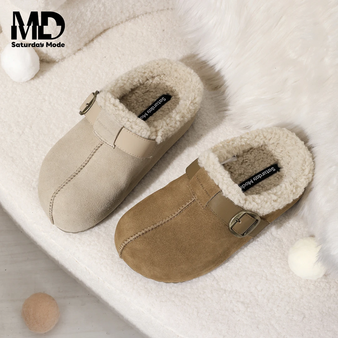 SATURDAYMODE勃肯毛毛拖女冬季新款保暖防滑包头半拖MDD4110D10