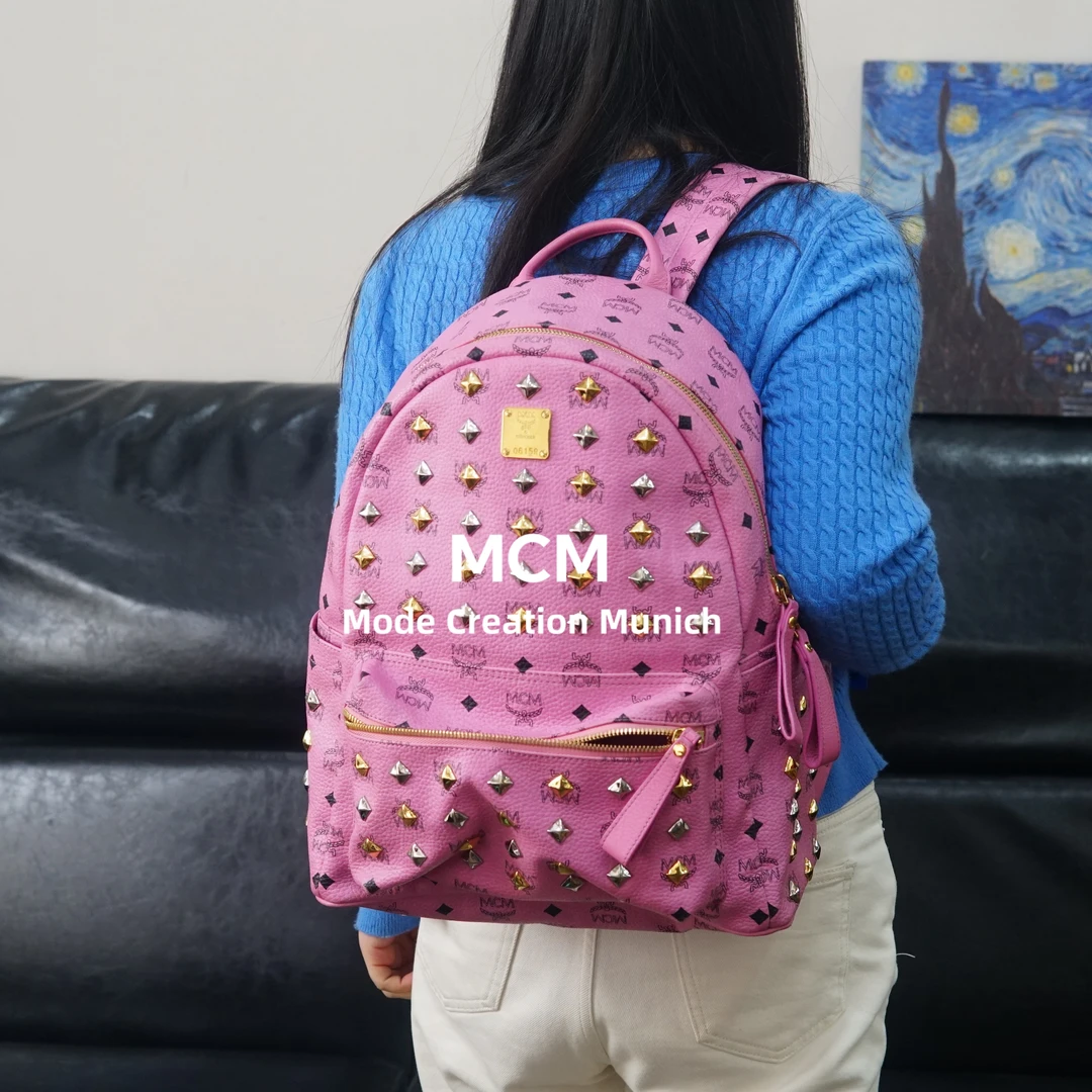 95新 MCM 粉色双肩包/SP01417543/7543