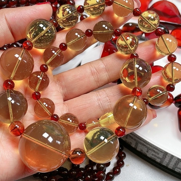 蓝珀颈饰未镶嵌A*y天然蓝珀项链