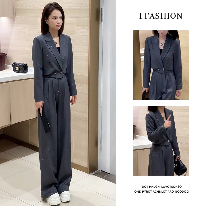 高级感休闲西装套装女2025年春秋季新款洋气短款西服阔腿裤两件套