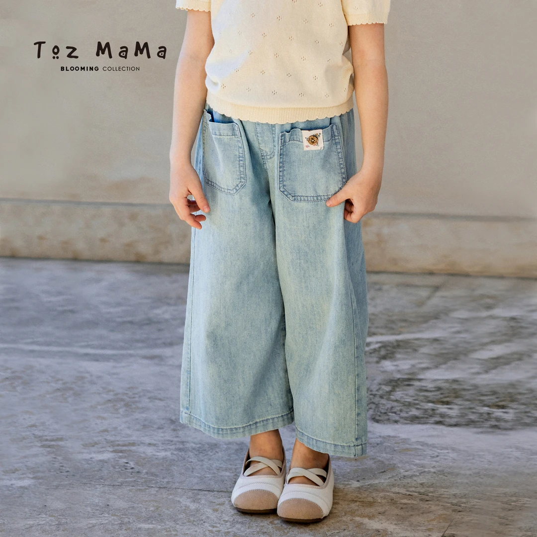 【TozGirls豆几妈高端女童】碎花儿童小童贴布牛仔裤夏季宽松直筒裤
