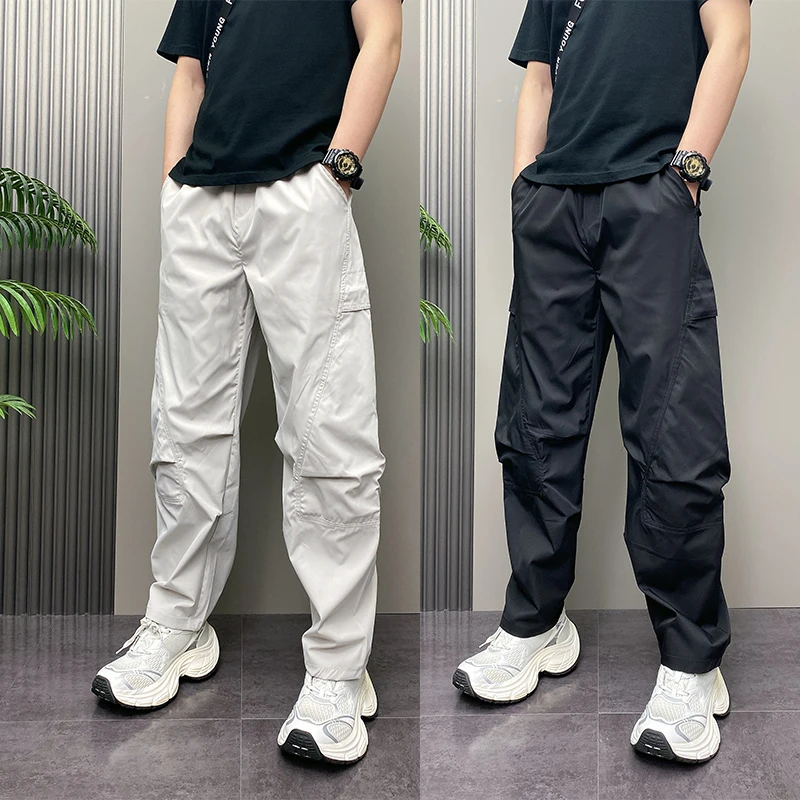 纯色百搭美式男裤痞帅夏季原创爆款ins松紧腰宽松哈伦休闲直筒裤