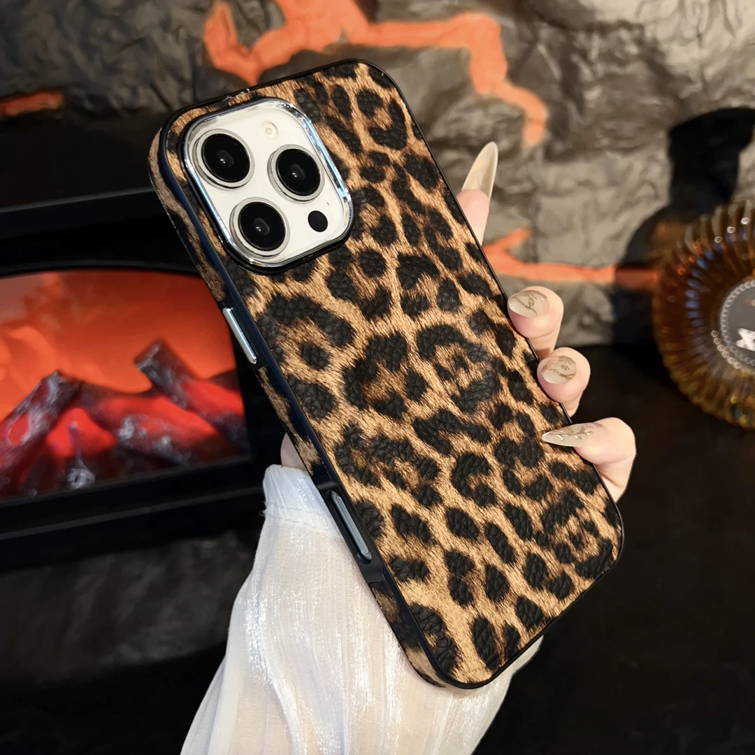 豹纹皮质软壳适用iphone16promax手机壳苹果15女款14pm欧美13潮牌