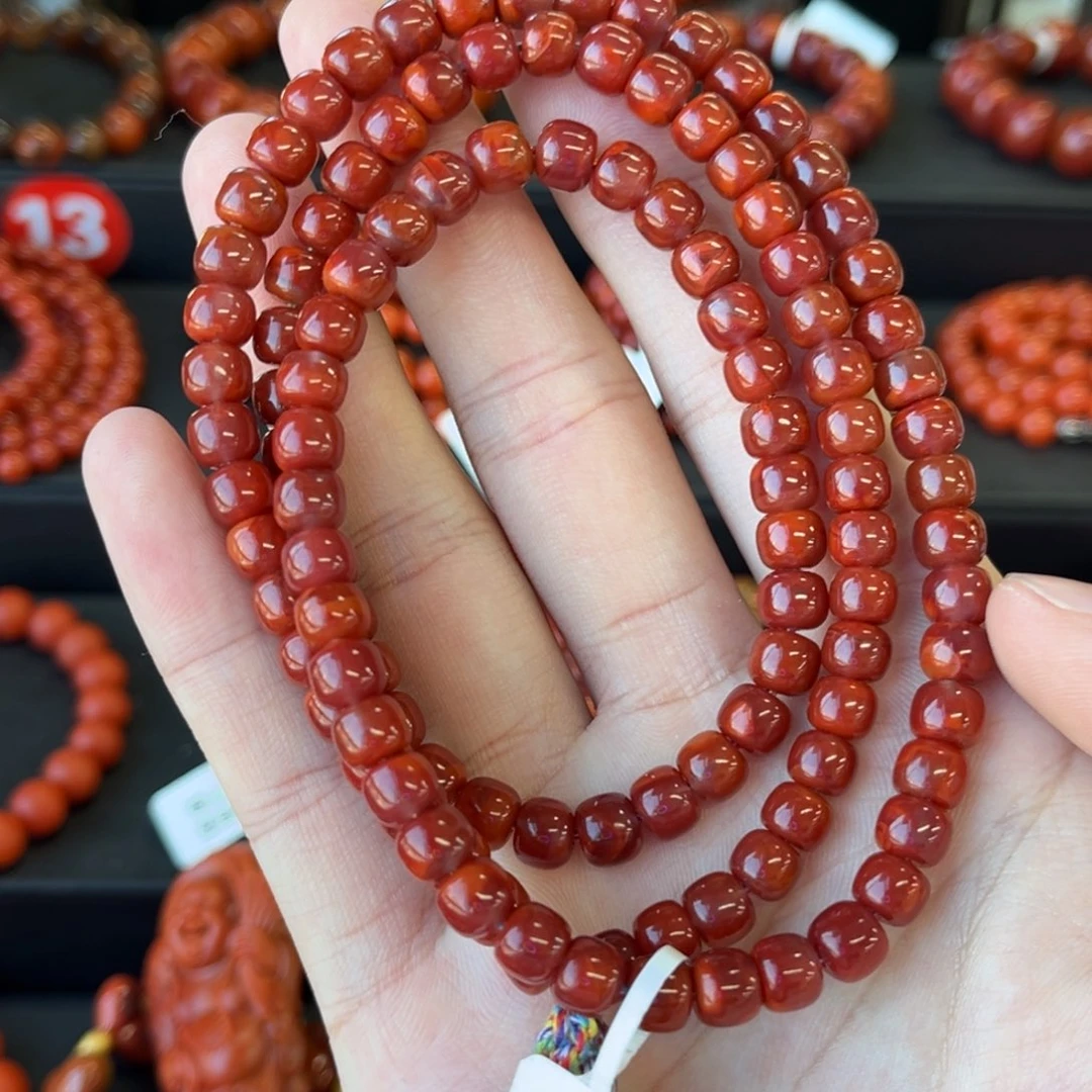 南红玛瑙未镶嵌手链川料瓦西牛血红老型手串7*