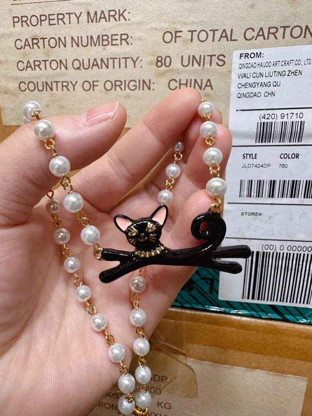 铜合金珐琅项链 卡通趣味可爱黑色小猫咪项链少女时尚百搭锁骨链
